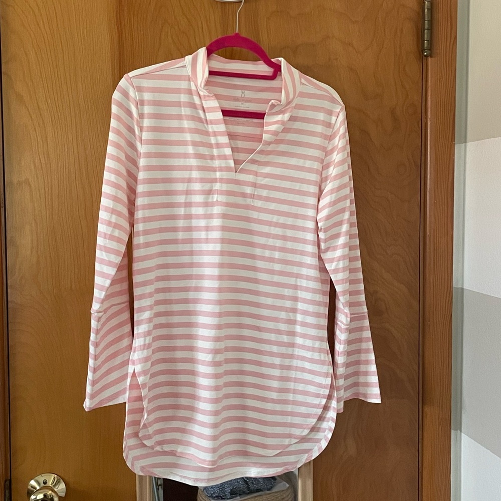 Dudley Stephens India Bell Sleeve Tunic Striped Jersey (Pink / White), M, NWT